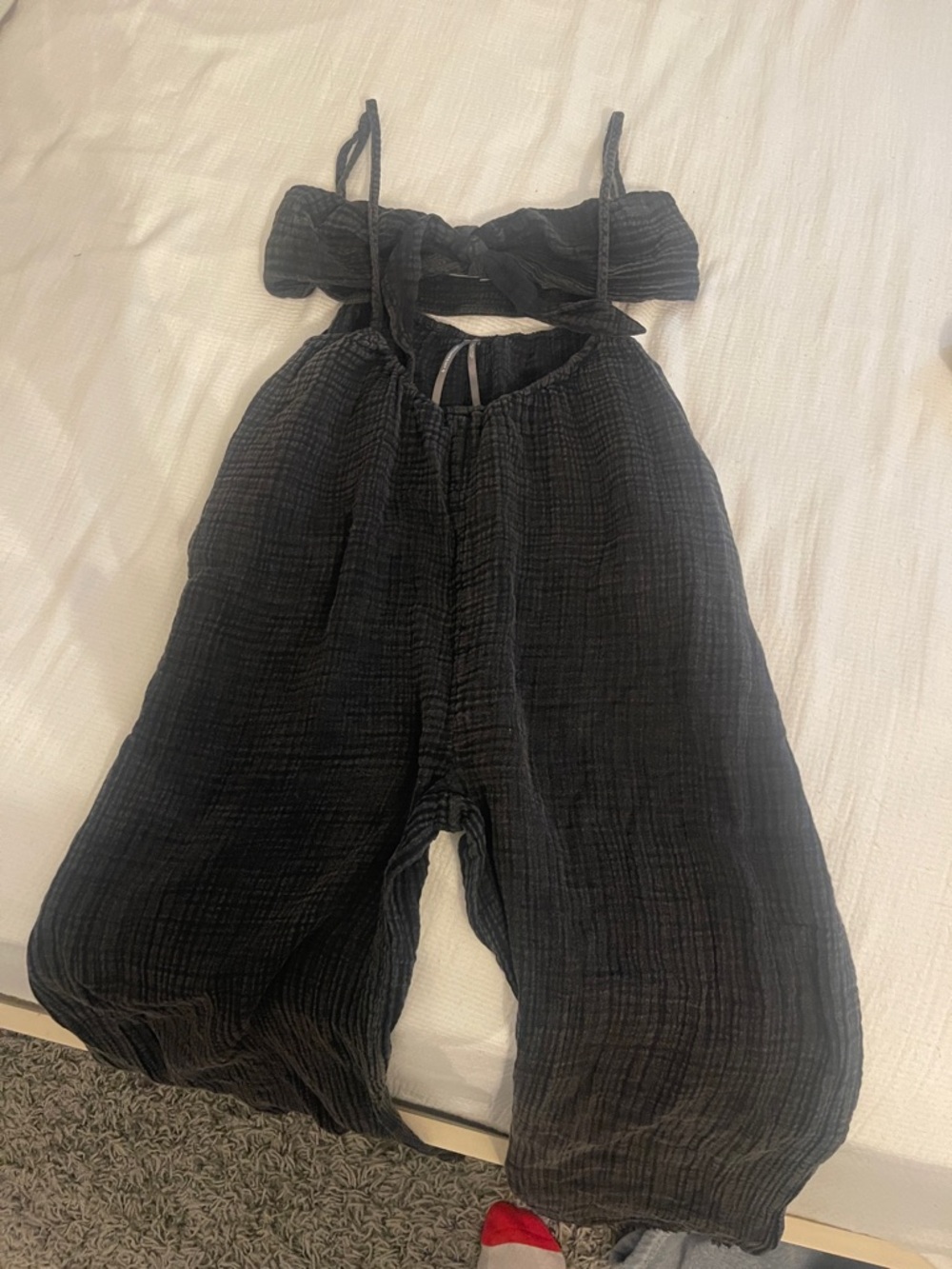 Anthropologie Black Gauze Wide-Leg Jumpsuit with Tie Straps